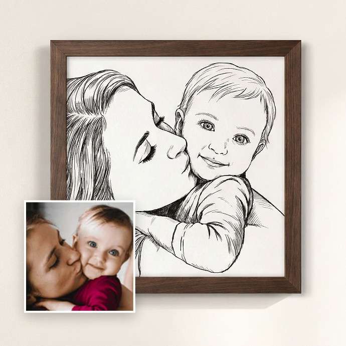A framed picture of a lady kisses a child - Image 1