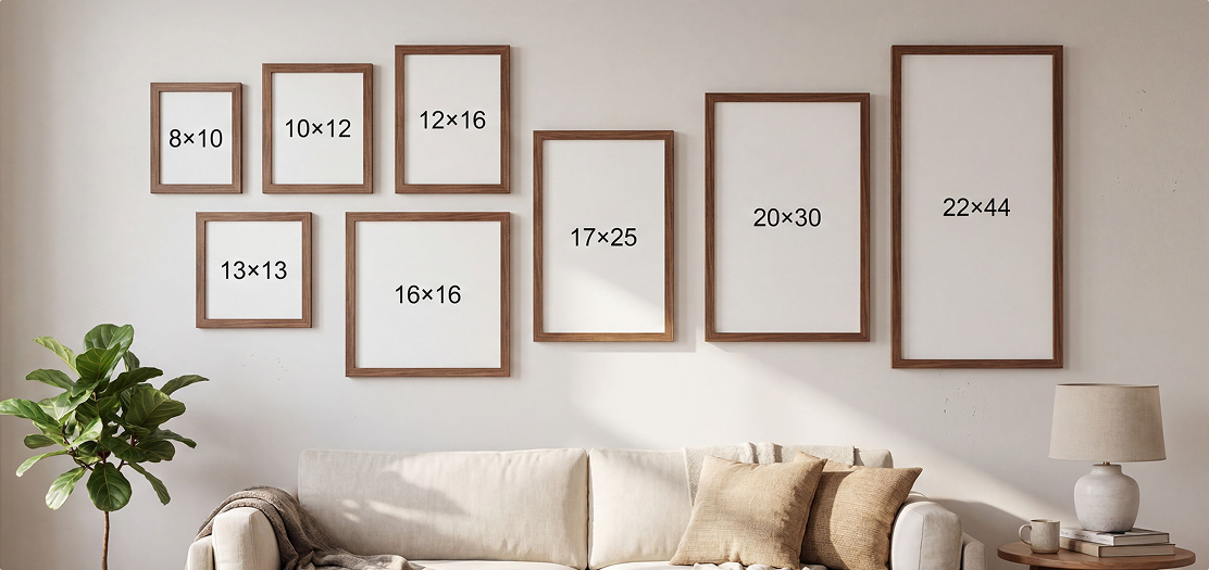 Frame size guide showing the outside frame dimensions