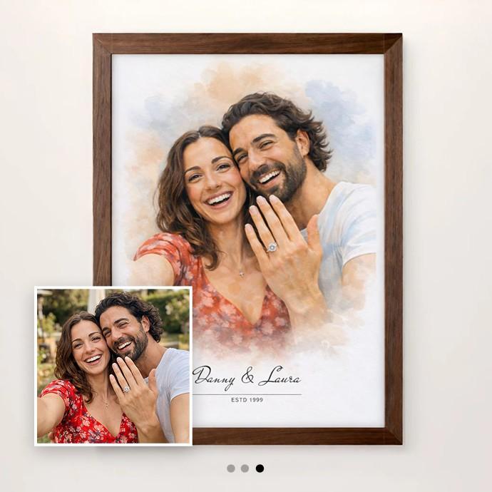 Framed artwork of a couple with 'Danny & Laura' text on a white wall. - Image 5