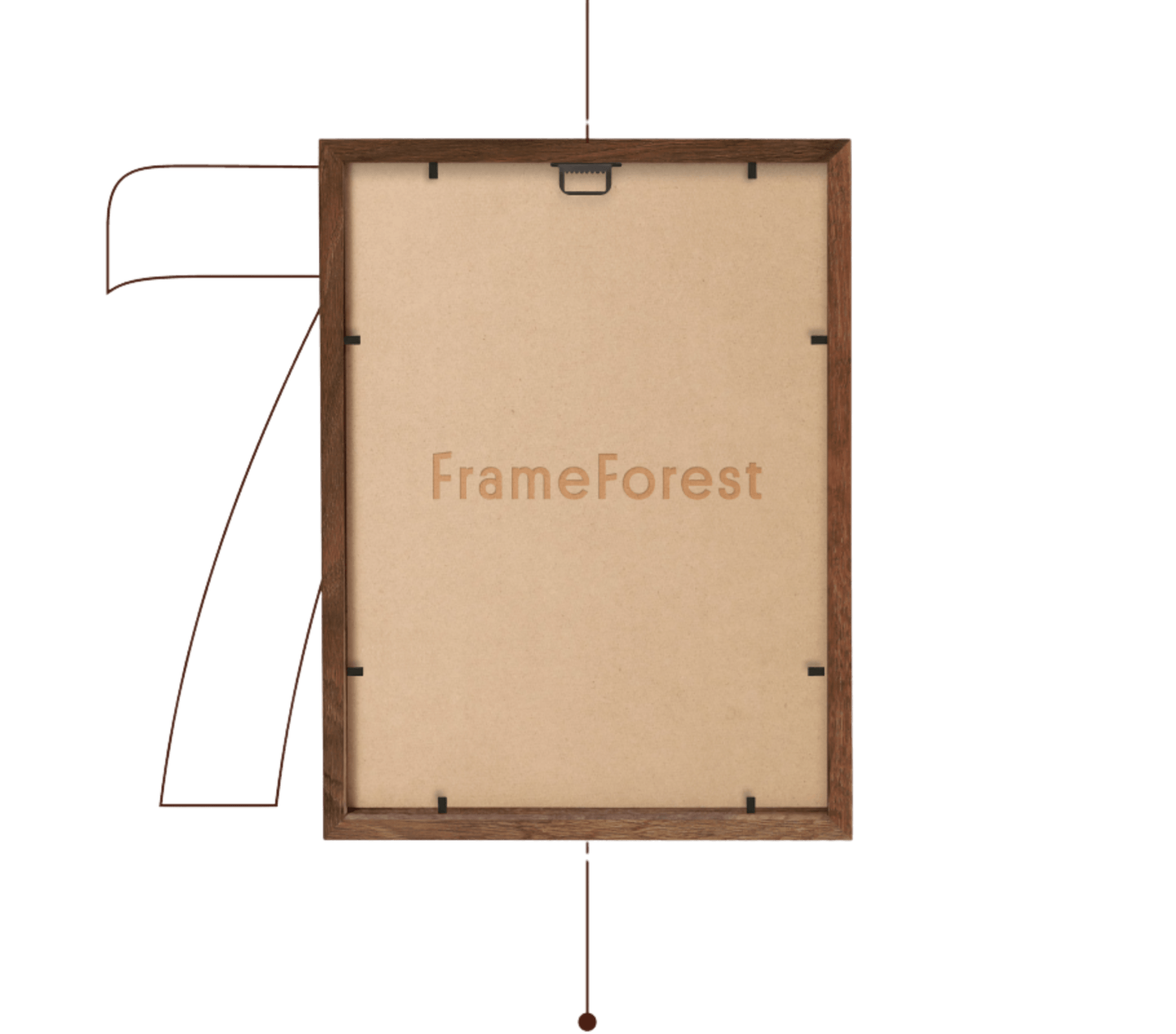 Back of a picture frame with built-in sawtooth hanging hardware for easy wall mounting.